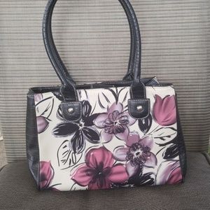 Flower purse with leather handles and side panels
